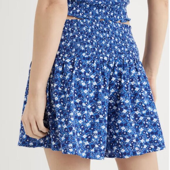 Aerie Smocked Floral High Waist Short Women's Small Blue Boho‎ Dainty Whimsy Y2K - Picture 2 of 8